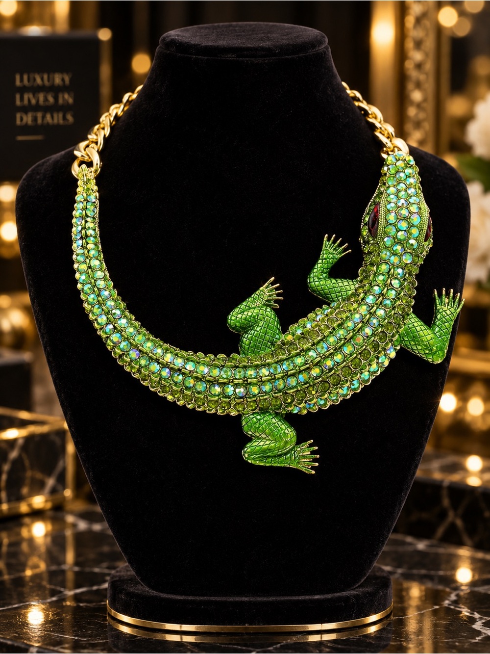 Alligator Emerald Crystal Luxury Choker Necklace